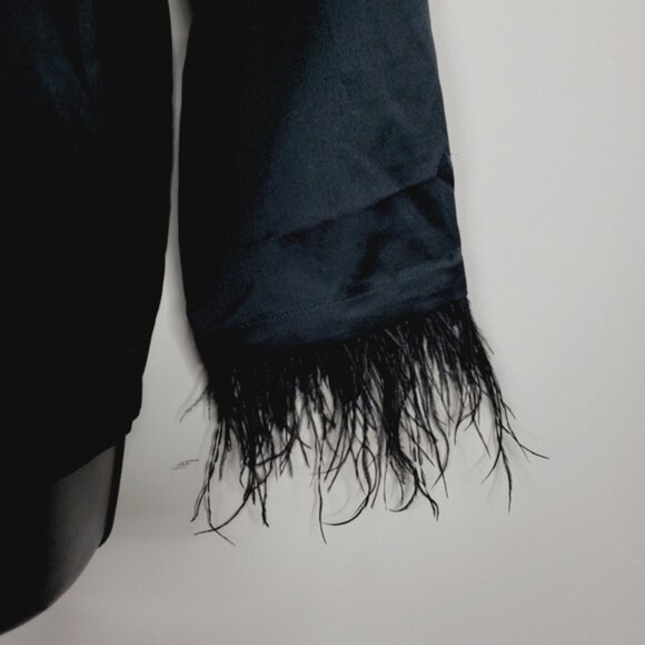 La Vie En Rose Glam Retro Old Hollywood Satin Feather Whimsigoth Pajama Shirt S - Picture 3 of 8